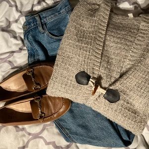 Grey Knit Sweater with Front Buckle Medium